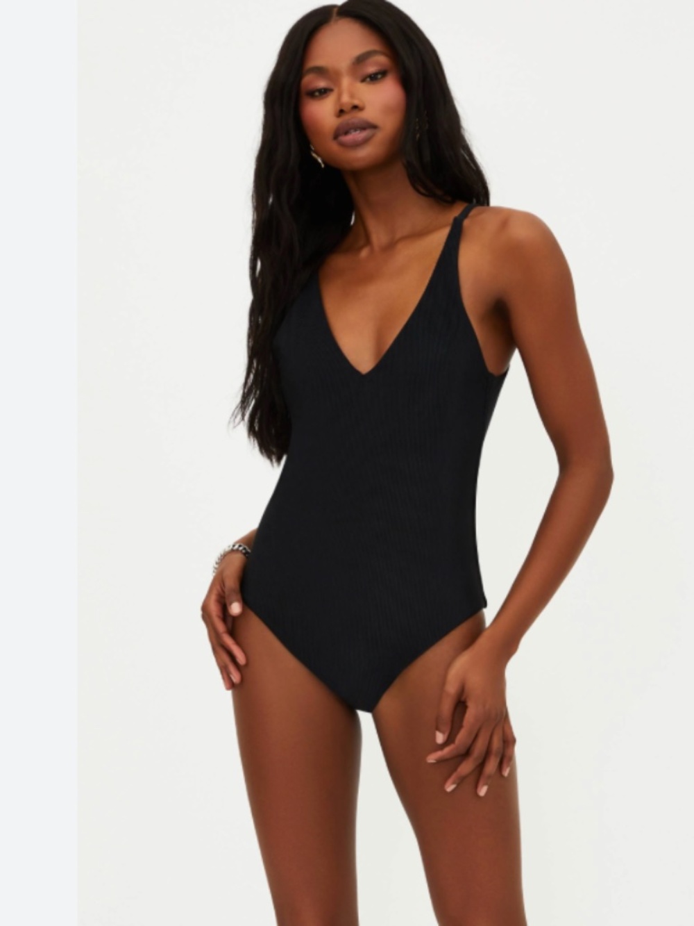 Beach Riot Xl black ribbed one piece swimsuit Reese deep v neck